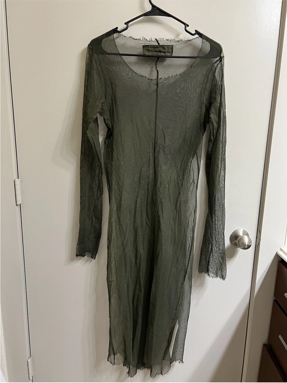 Olive Sheer Long-Sleeve Mesh Dress